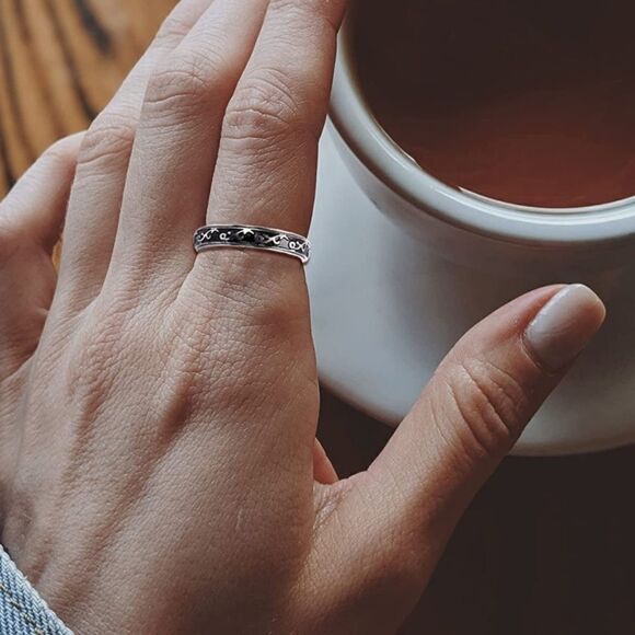 316L Stainless Silver Thin Ocean Wave Fidget Anxiety Stress Relieving Spin Ring - Picture 4 of 5